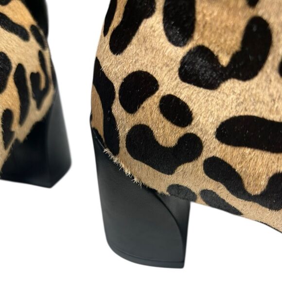 Van Eli Calf Hair Leopard Print Ankle Boots Size 7 Block Heel Cheetah Print - Picture 15 of 15